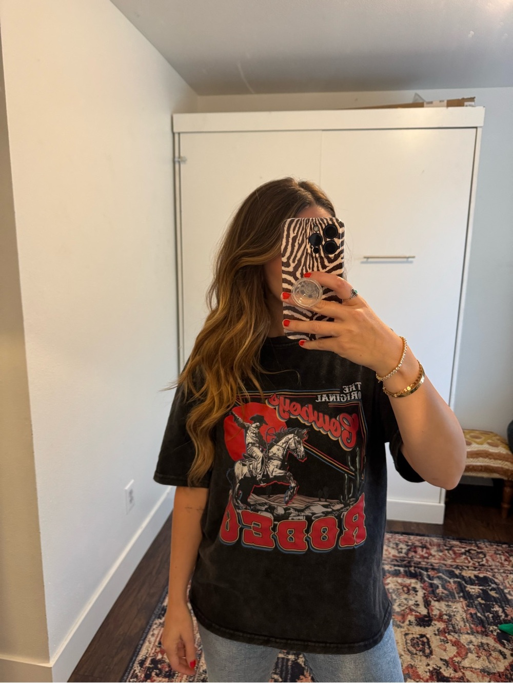 Cowboy rodeo western black red graphic tee oversized washed faded material